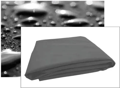 Water droplets on a surface with a grayscale image of folded fabric in the foreground, showcasing #15395.