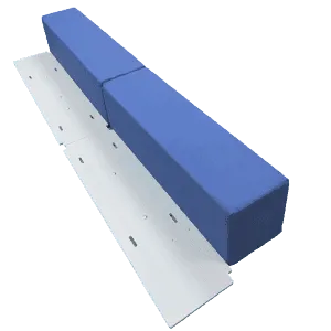Single Product: Blue gymnastics balance beam pad with its metal base