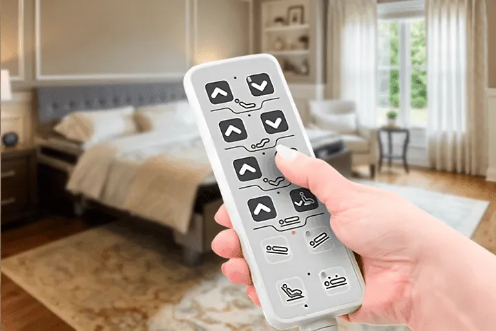 Image of a hand with remote control of the sondercare bed
