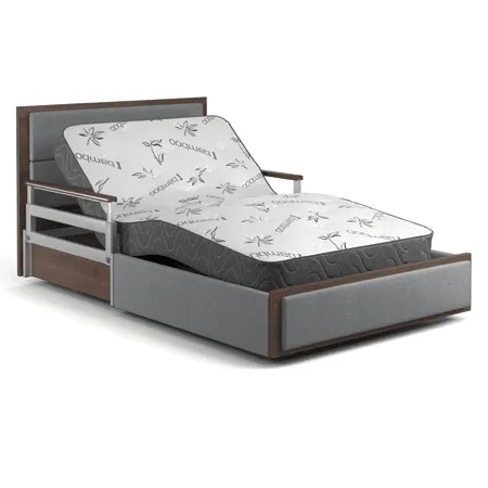 SonderCare Aura Platinum bed with upholstered side panels in a home bedroom