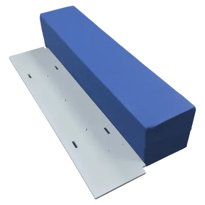 Single Product: Blue gymnastics balance beam pad with its metal base, Elementor #15395.