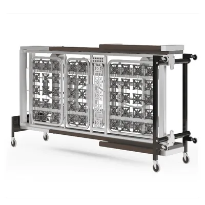 Modular buffet station on wheels with transparent food display compartments, featuring Elementor.
