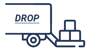 An icon of loading truck written "drop" in blue color.