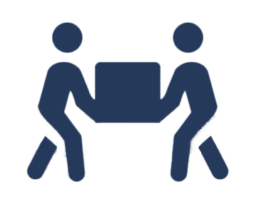 Icon of two person carrying a box in dark blue color. 