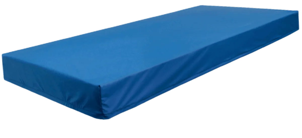 a blue mattress on a white background.